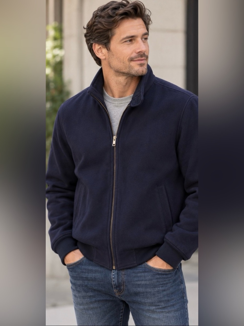 Turnbury Men’s Bomber Jacket Wool Cashmere Blend Navy  XL